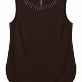 Yakası İşlemeli Bluz - KAHVE - 1