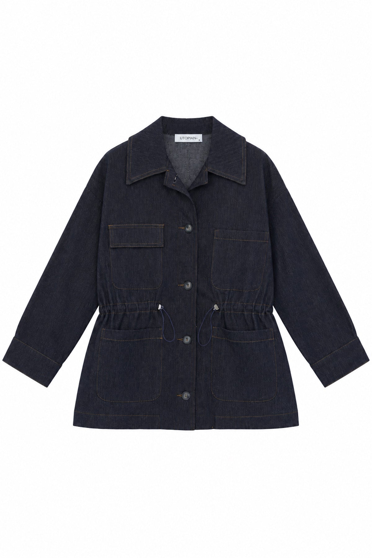 Belden Ayarlanabilir Büzgülü Denim Ceket