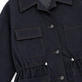 Belden Ayarlanabilir Büzgülü Denim Ceket