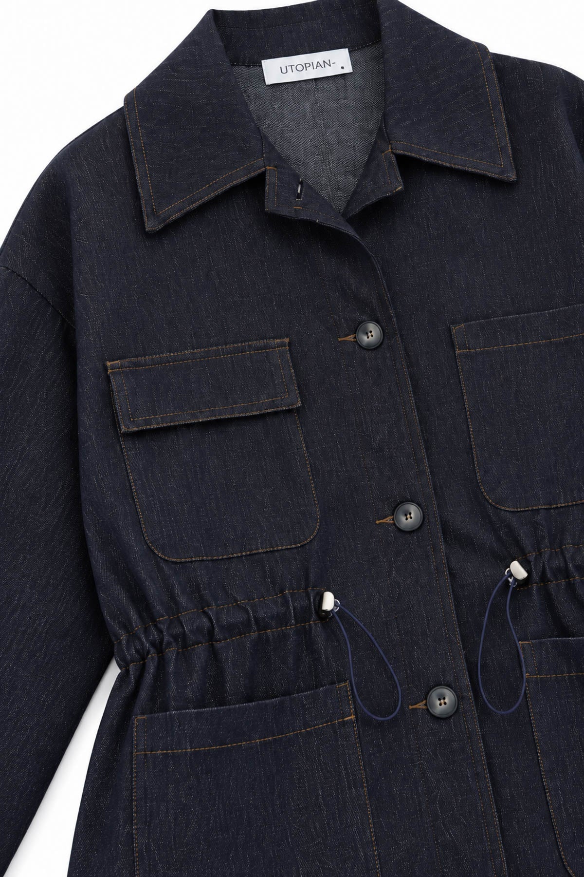 Belden Ayarlanabilir Büzgülü Denim Ceket