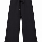 Beli Lastikli Bağcıklı Geniş Paça Pantolon - Kahve