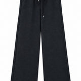 Beli Lastikli Bağcıklı Geniş Paça Pantolon - Siyah