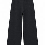 Beli Lastikli Bağcıklı Geniş Paça Pantolon - Siyah