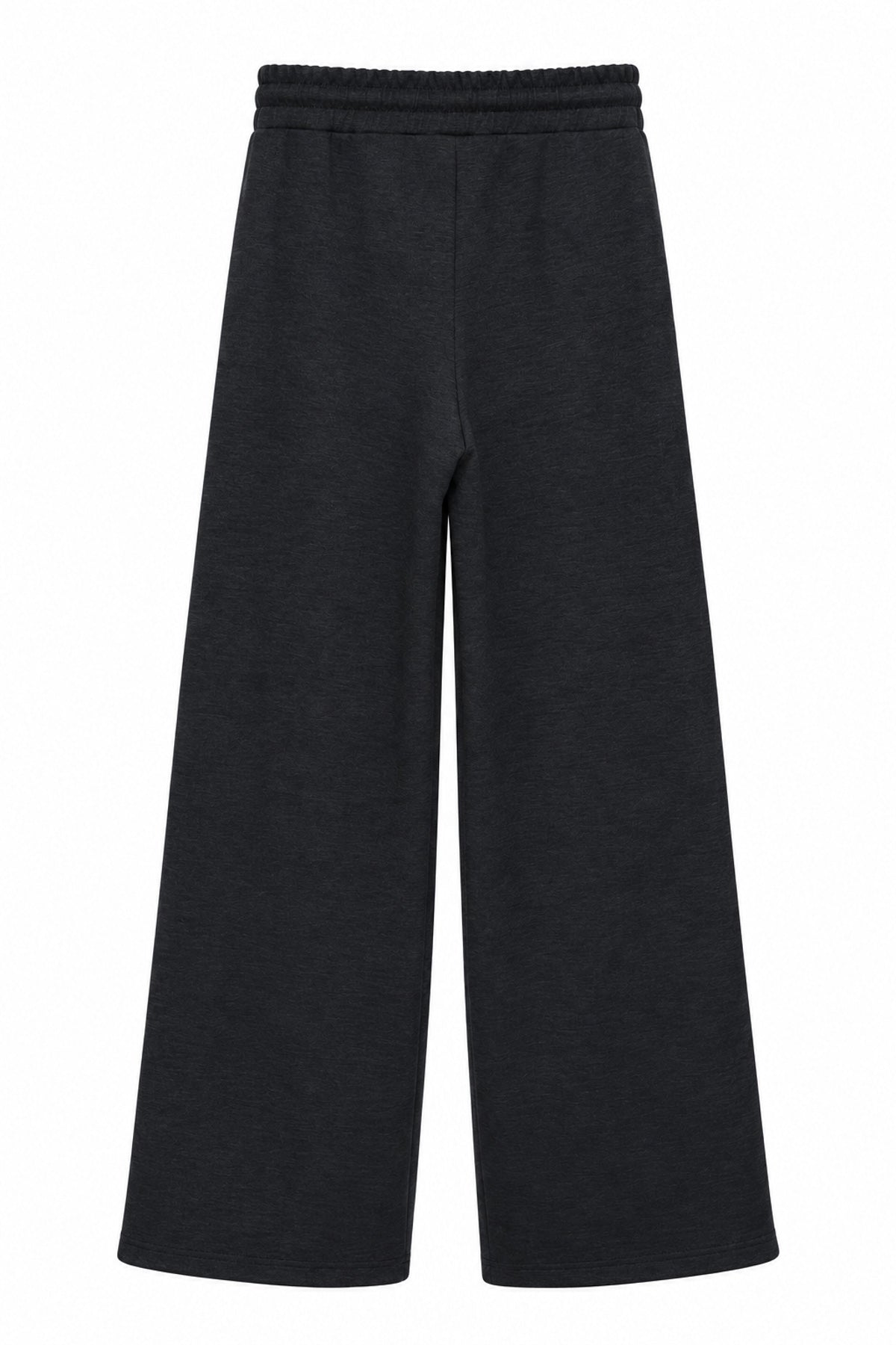 Beli Lastikli Bağcıklı Geniş Paça Pantolon - Siyah