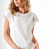 Omuz İşlemeli Regular T-Shirt