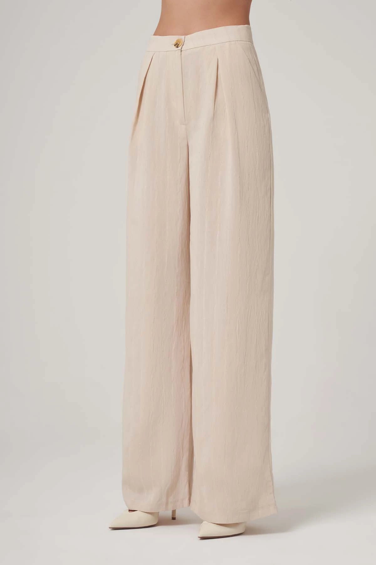 Yüksek Bel Çizgili Pantolon