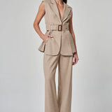 Kemer Detaylı Çizgili Yelek