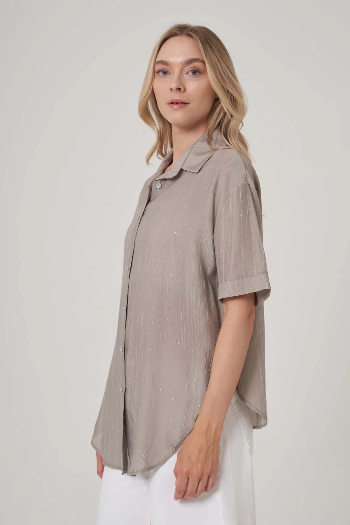Taş Detaylı Oversize Gömlek