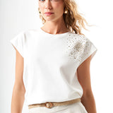 Omuz İşlemeli Regular T-Shirt