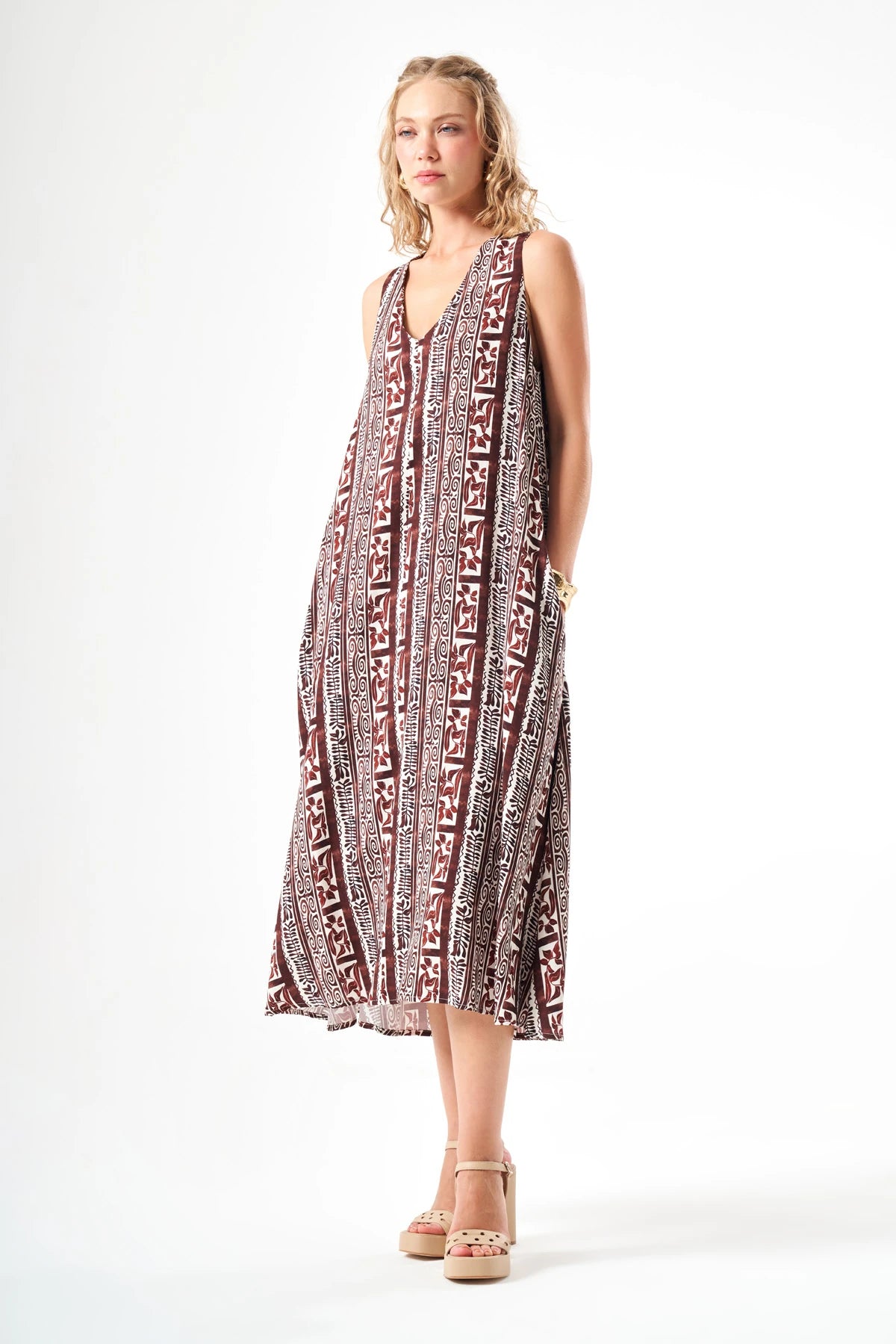 V Yaka Regular Midi Elbise