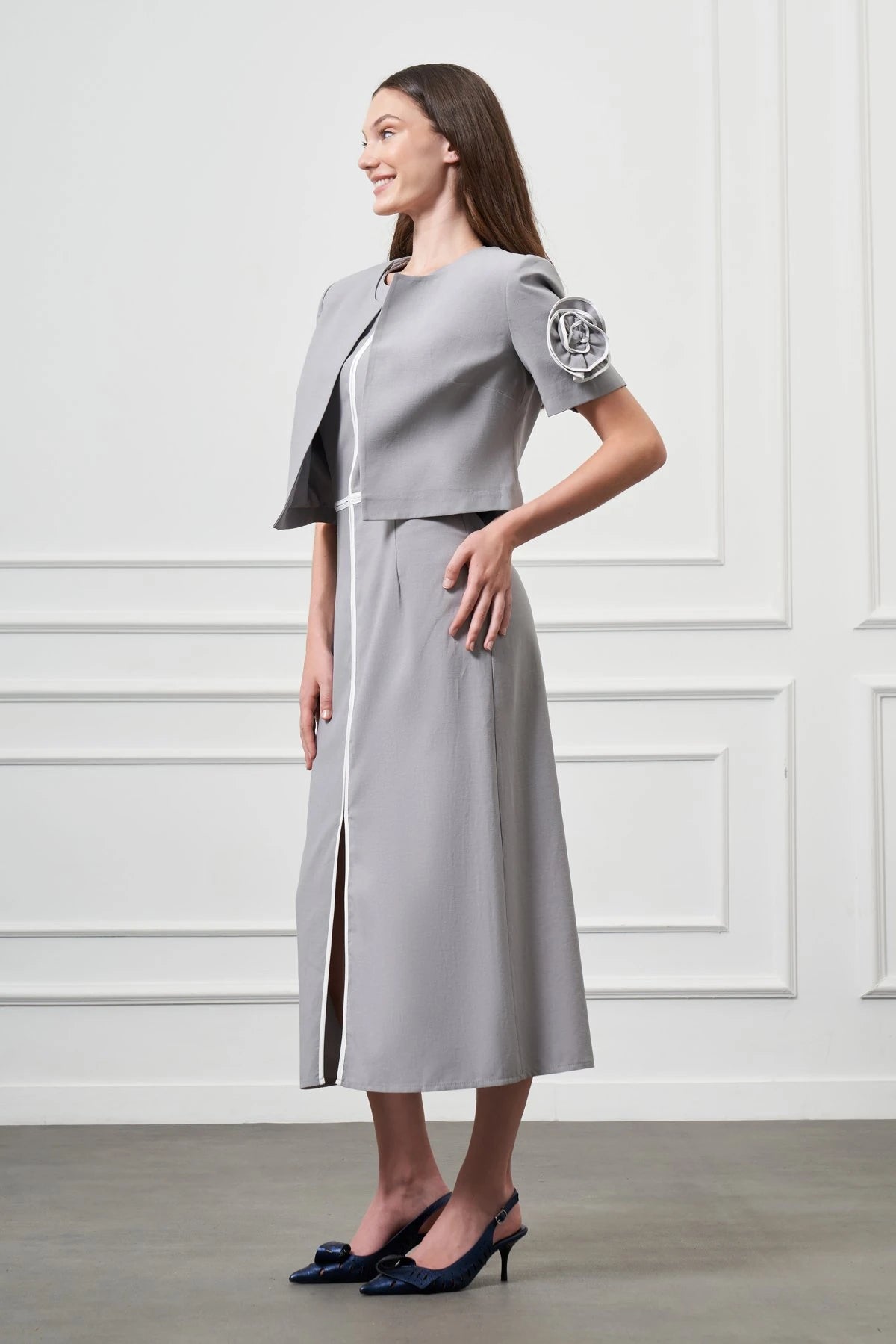 Mini Ceketli Midi Elbise GRİ