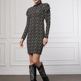 Slim Fit Desenli Elbise SİYAH-BEYAZ