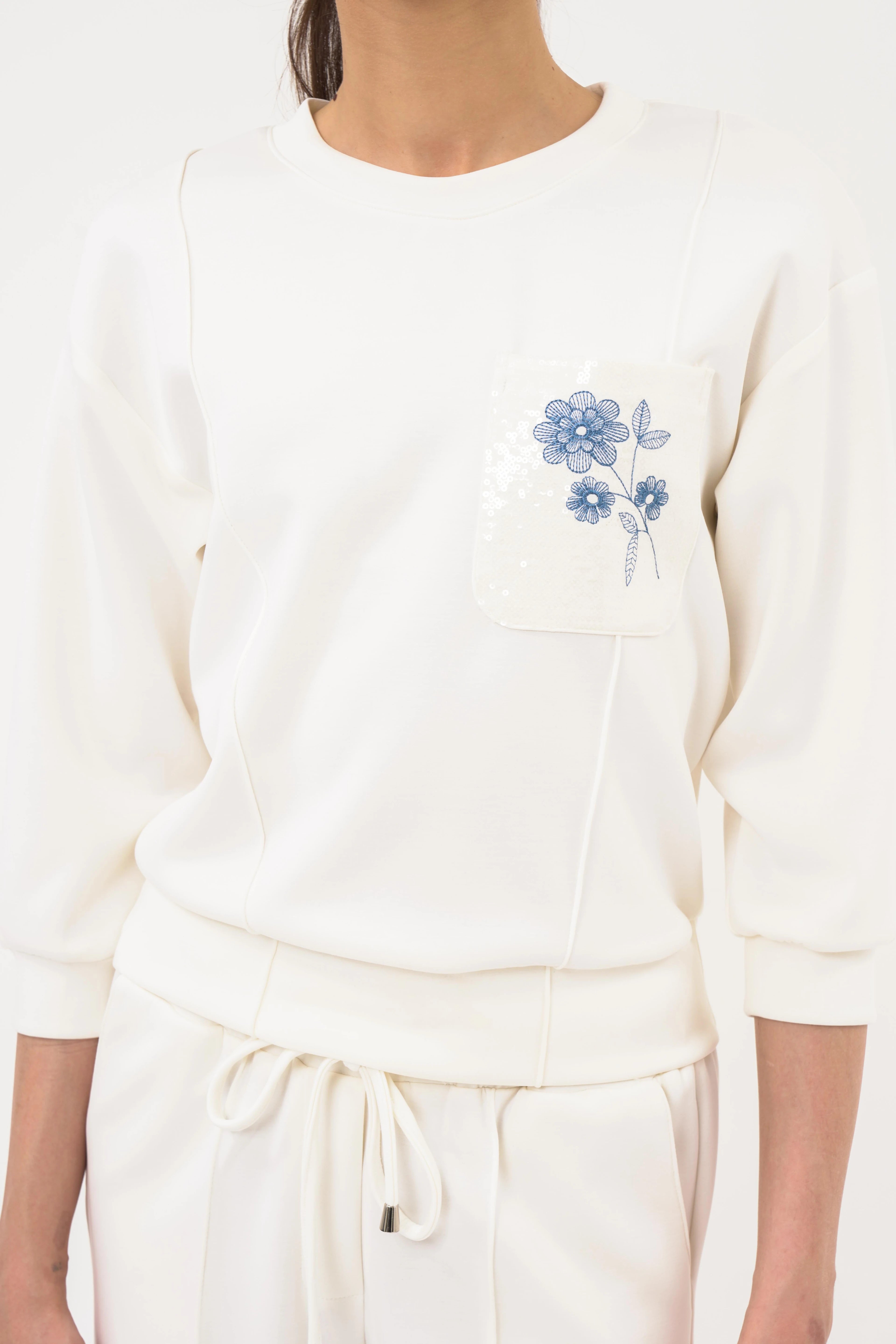 Geniş Yaka Sweatshirt BEYAZ