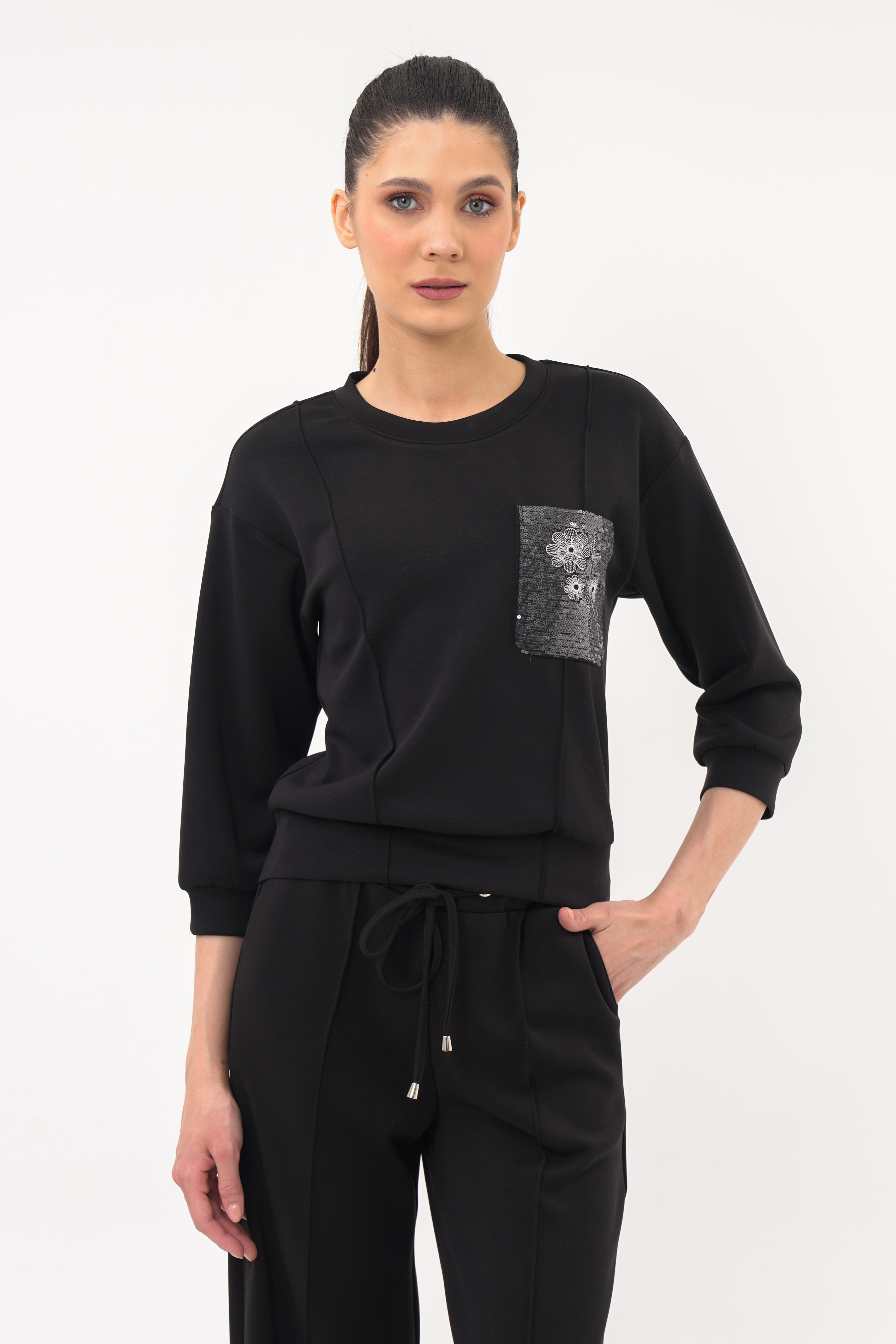 Geniş Yaka Sweatshirt SİYAH