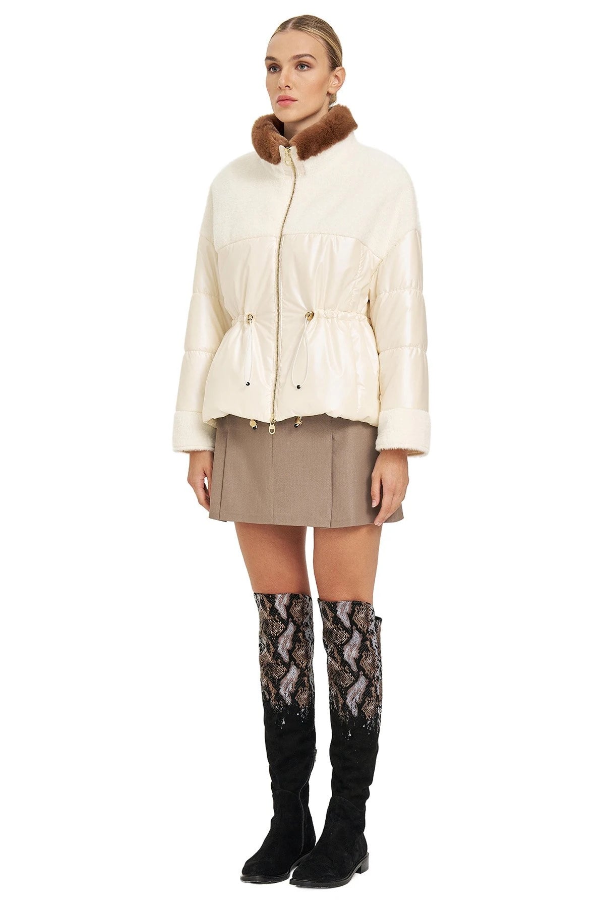Beli Lastikli Dik Yaka Mont WHITE