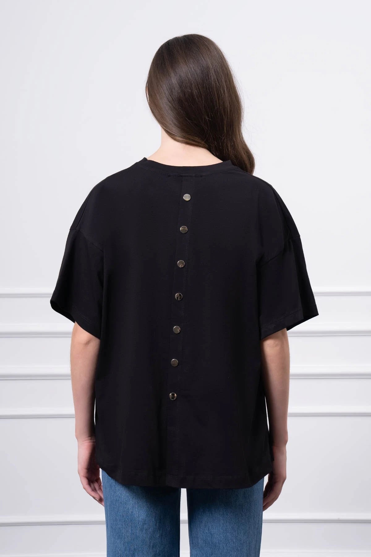 Çıtçıt Detaylı T-Shirt SİYAH