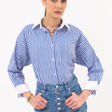 Oversize Çizgili Gömlek EKRU-LACİVERT