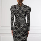 Slim Fit Desenli Elbise SİYAH-BEYAZ