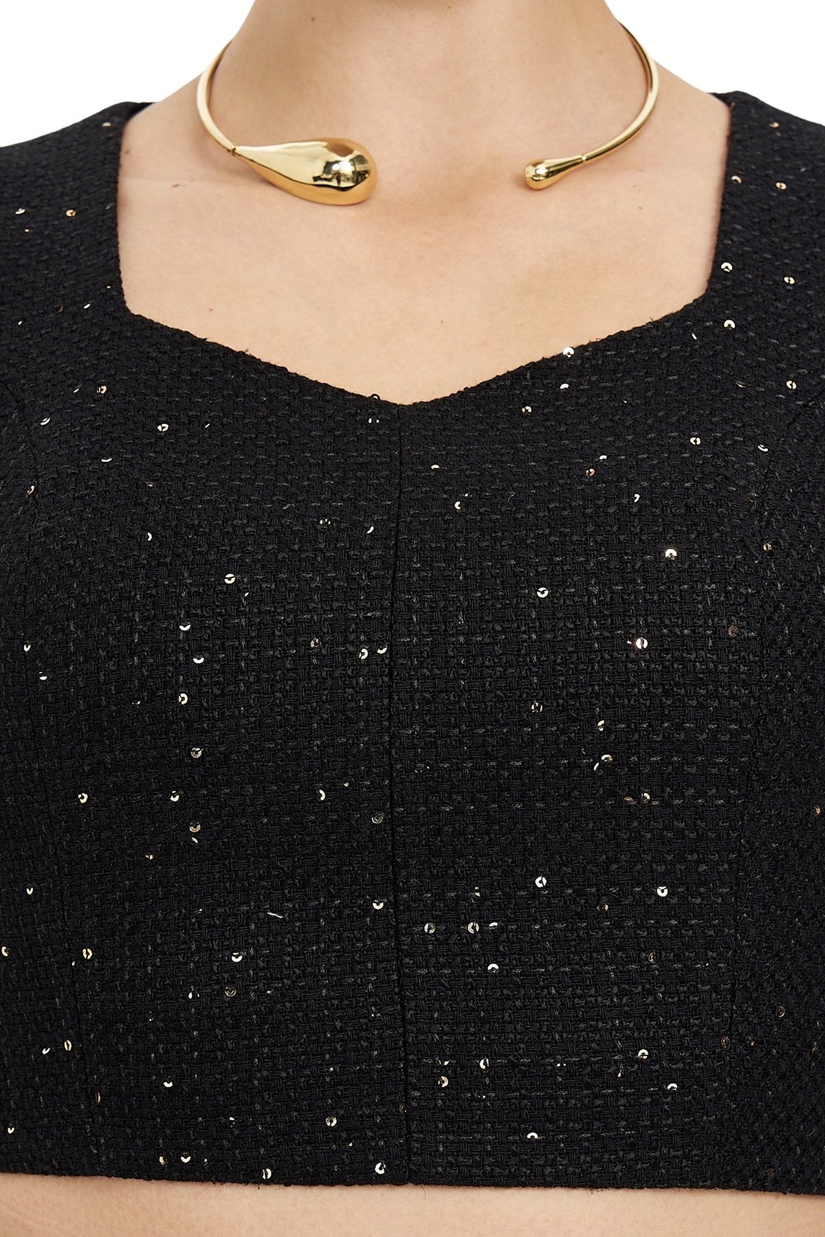 Pul Detaylı Crop Bluz SİYAH