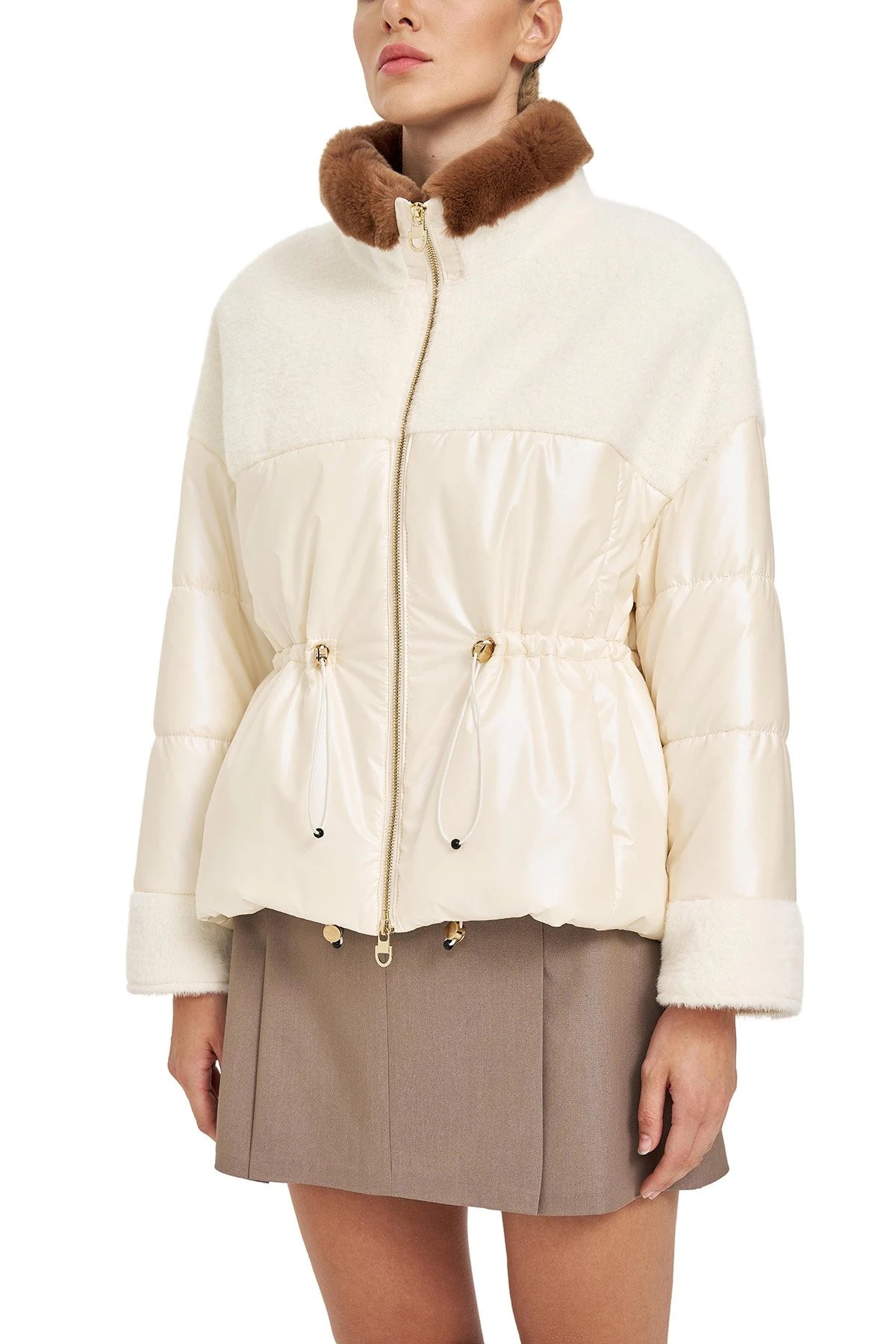 Beli Lastikli Dik Yaka Mont WHITE