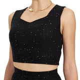 Pul Detaylı Crop Bluz SİYAH