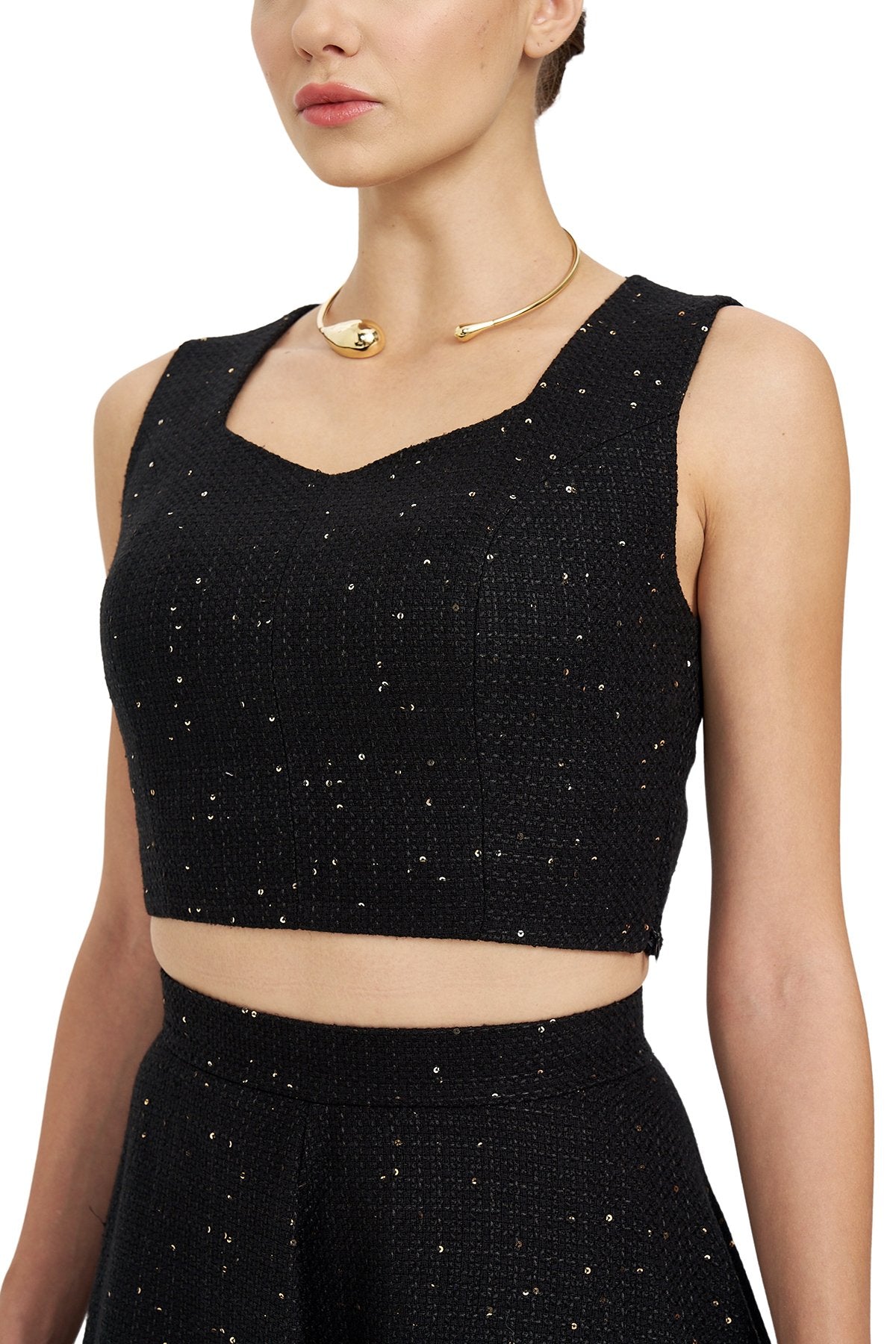 Pul Detaylı Crop Bluz SİYAH