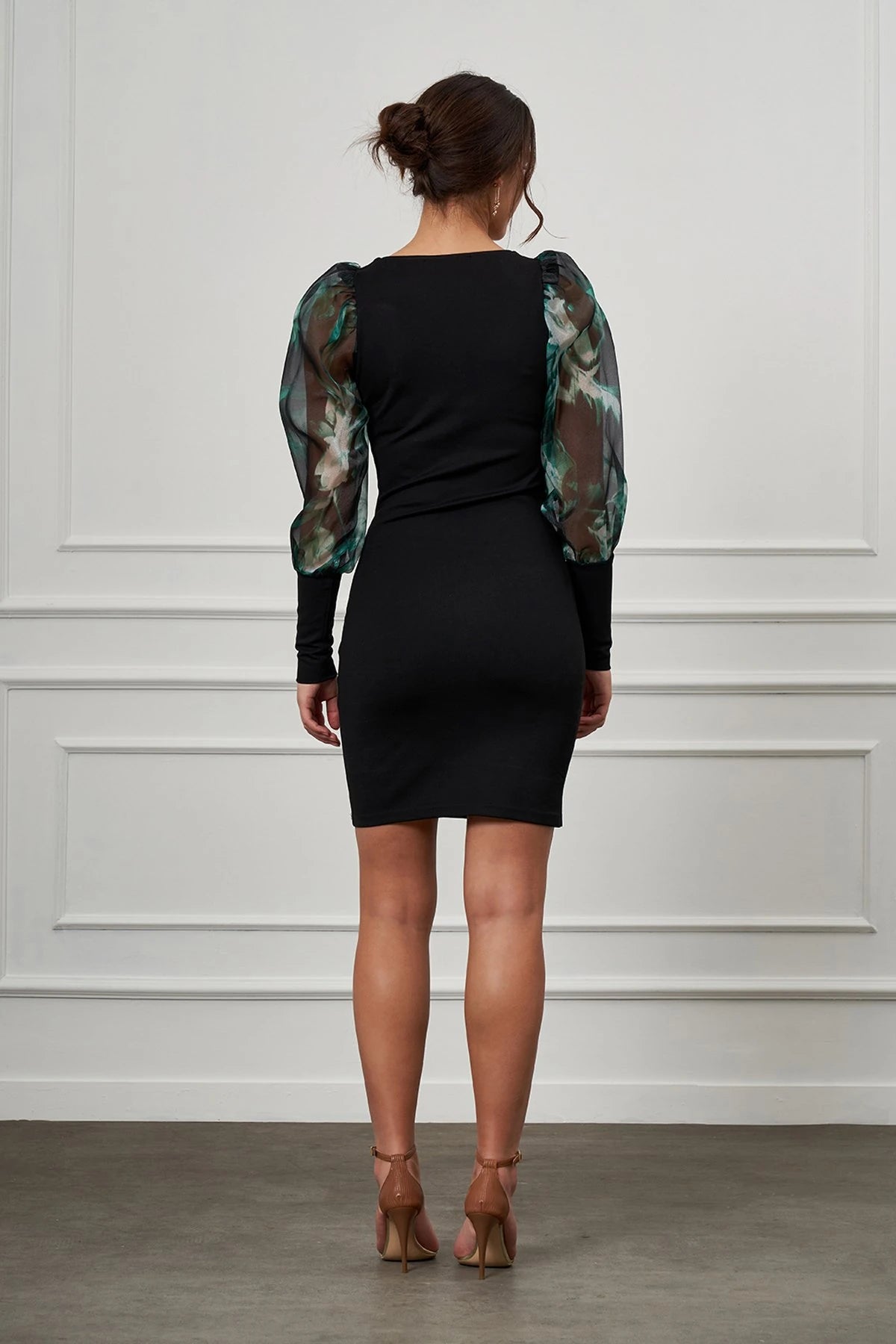 Kare Yaka Slim Fit Elbise YEŞİL