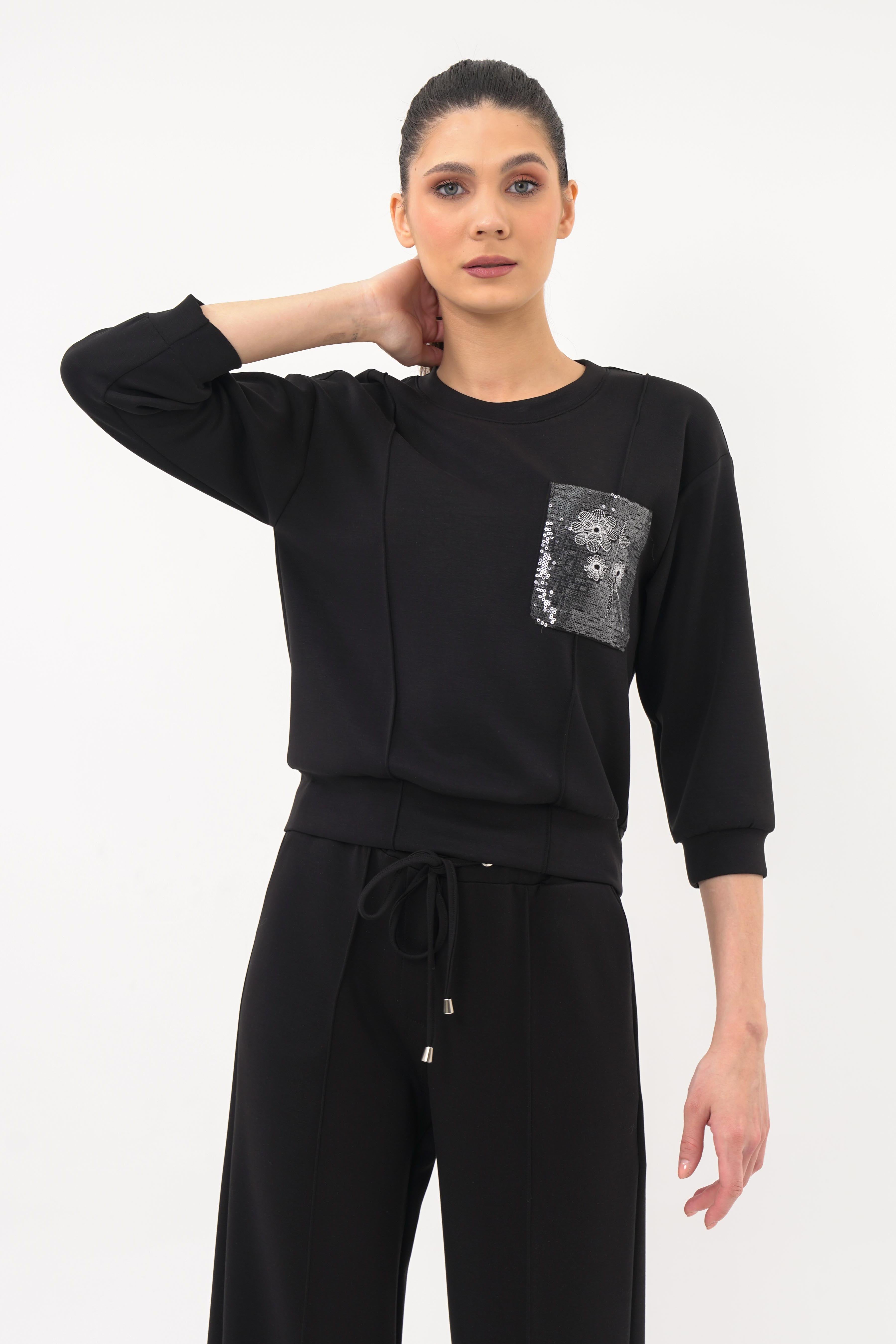 Geniş Yaka Sweatshirt SİYAH