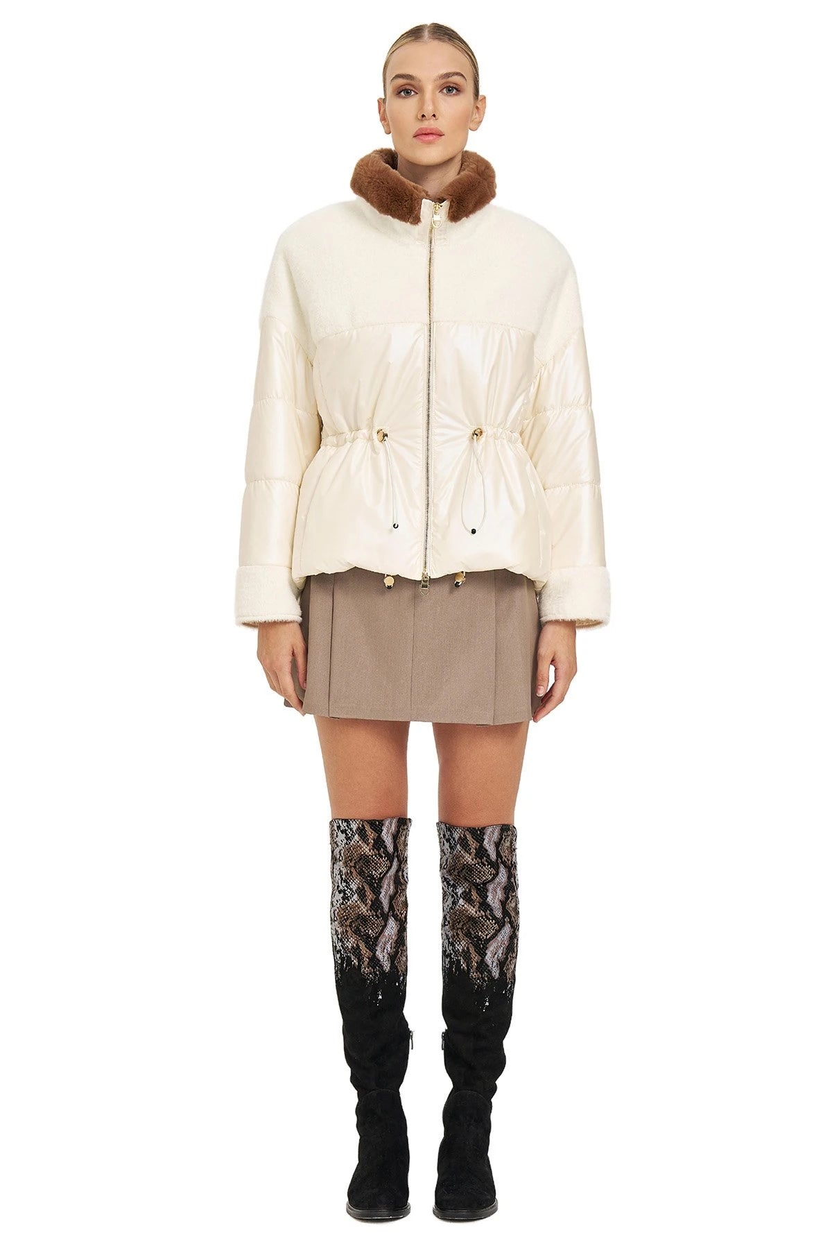 Beli Lastikli Dik Yaka Mont WHITE