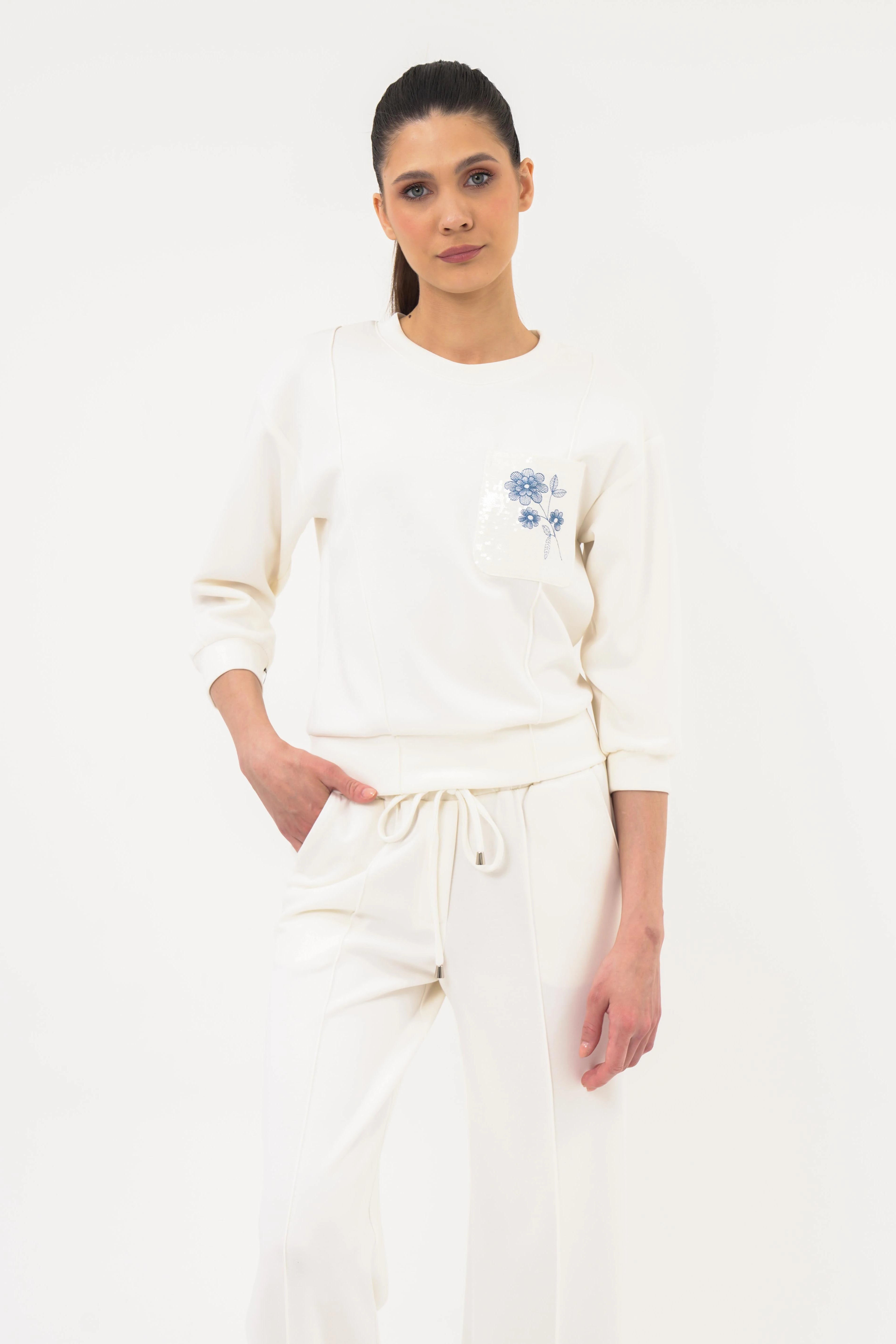 Geniş Yaka Sweatshirt BEYAZ