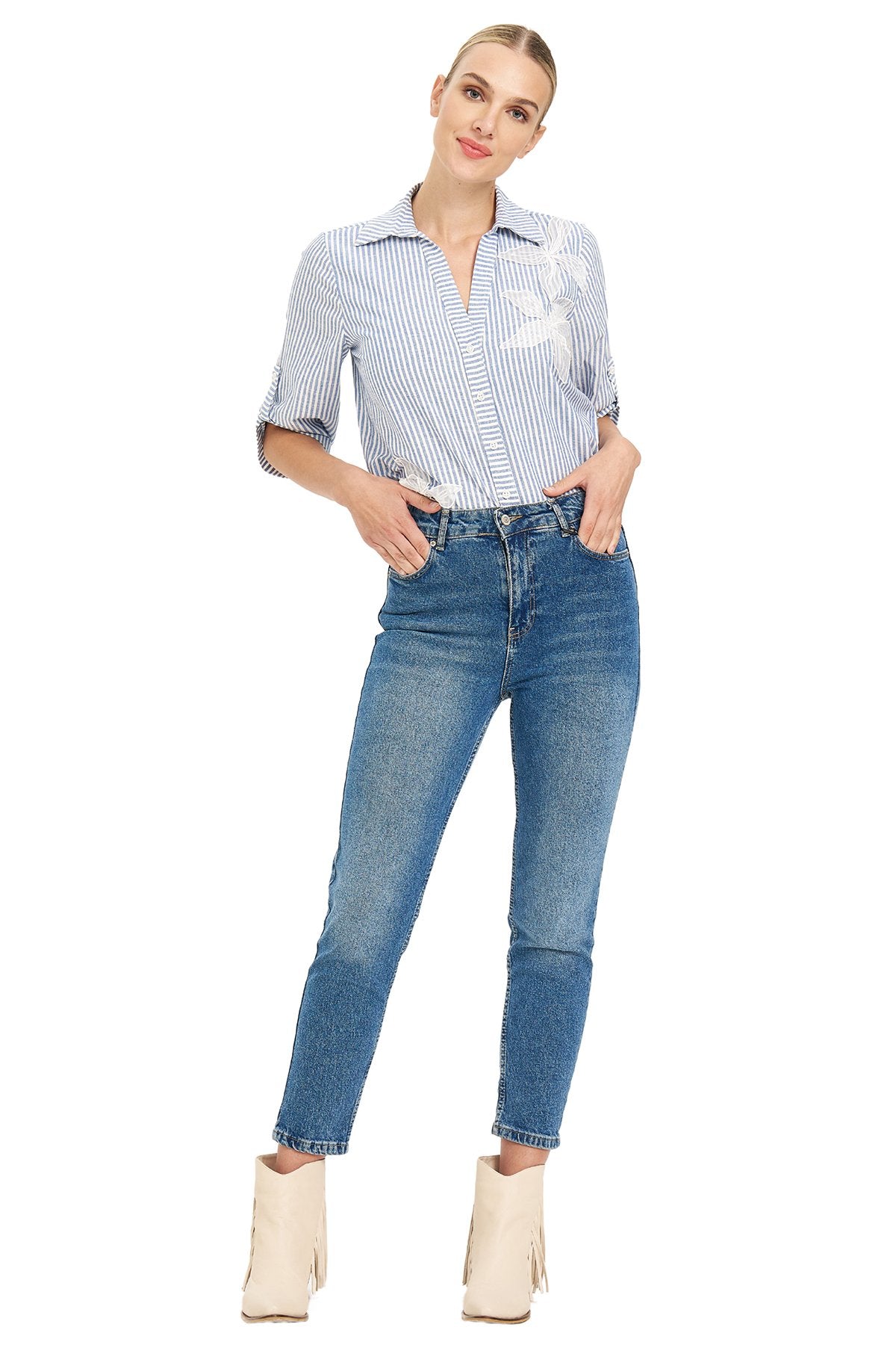 Yüksek Bel Jean Pantolon KOYU MAVİ