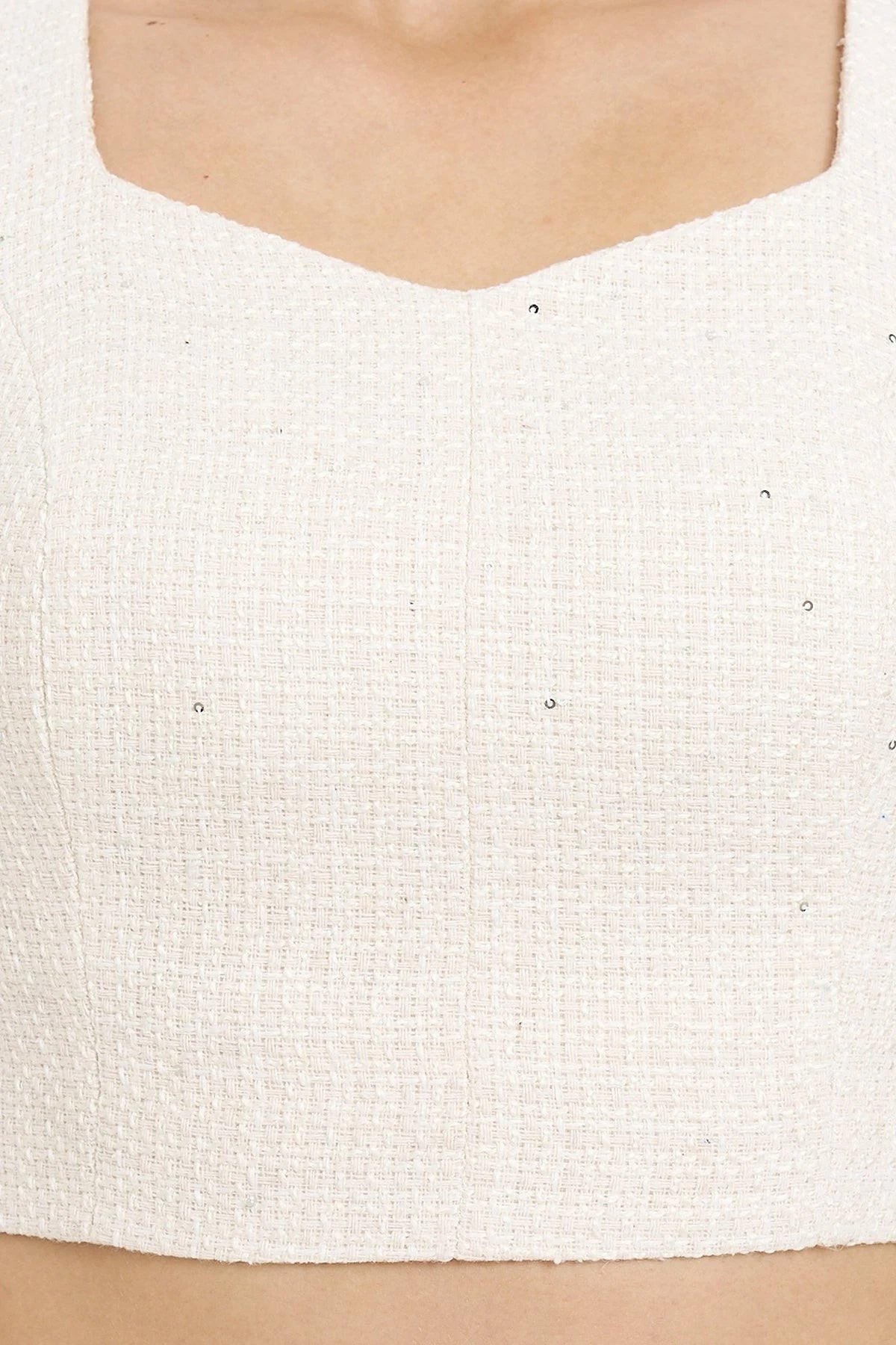 Pul Detaylı Crop Bluz BEYAZ