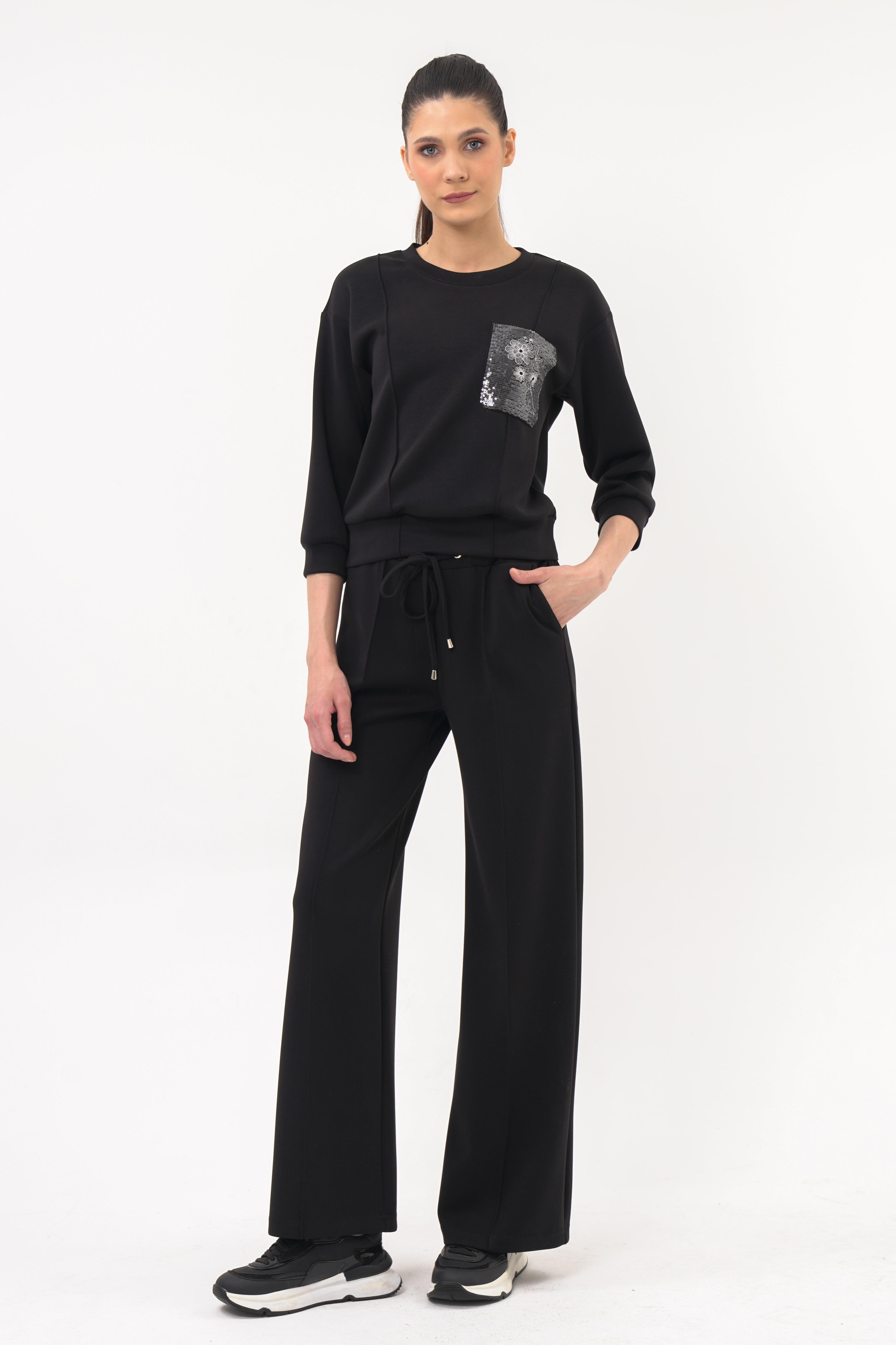 Geniş Yaka Sweatshirt SİYAH