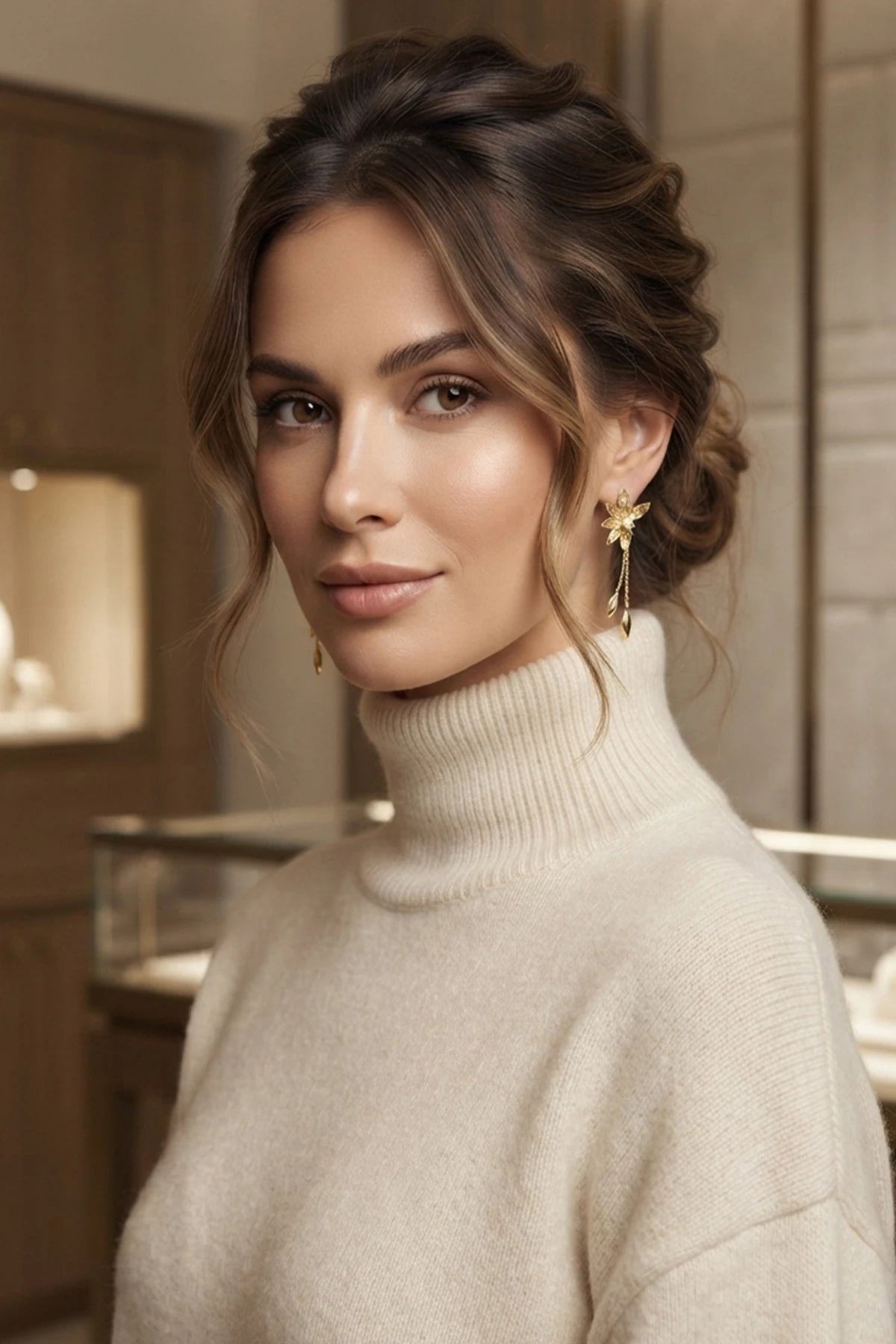 Sallantılı Çiçek Küpe GOLD