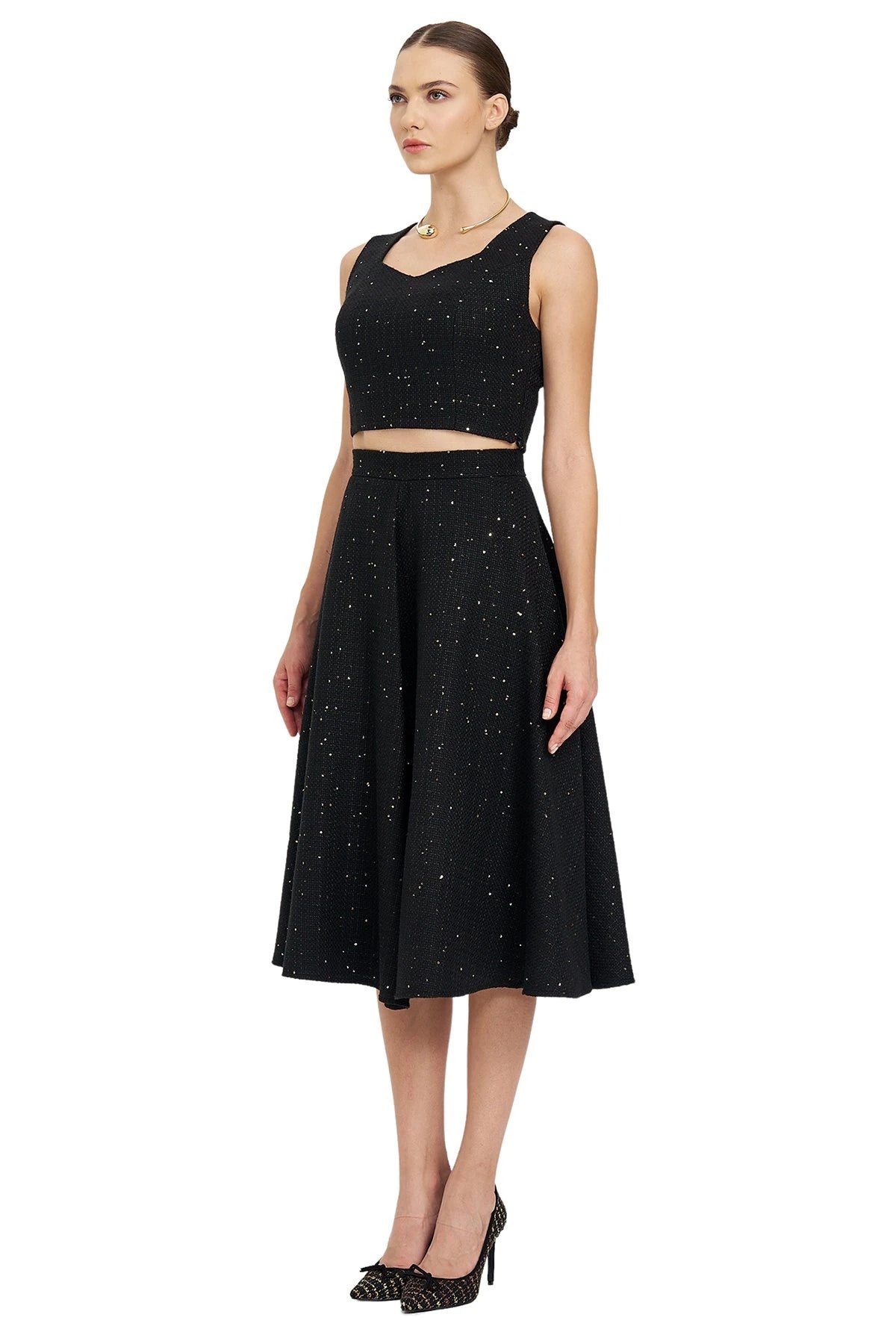 Pul Detaylı Crop Bluz SİYAH