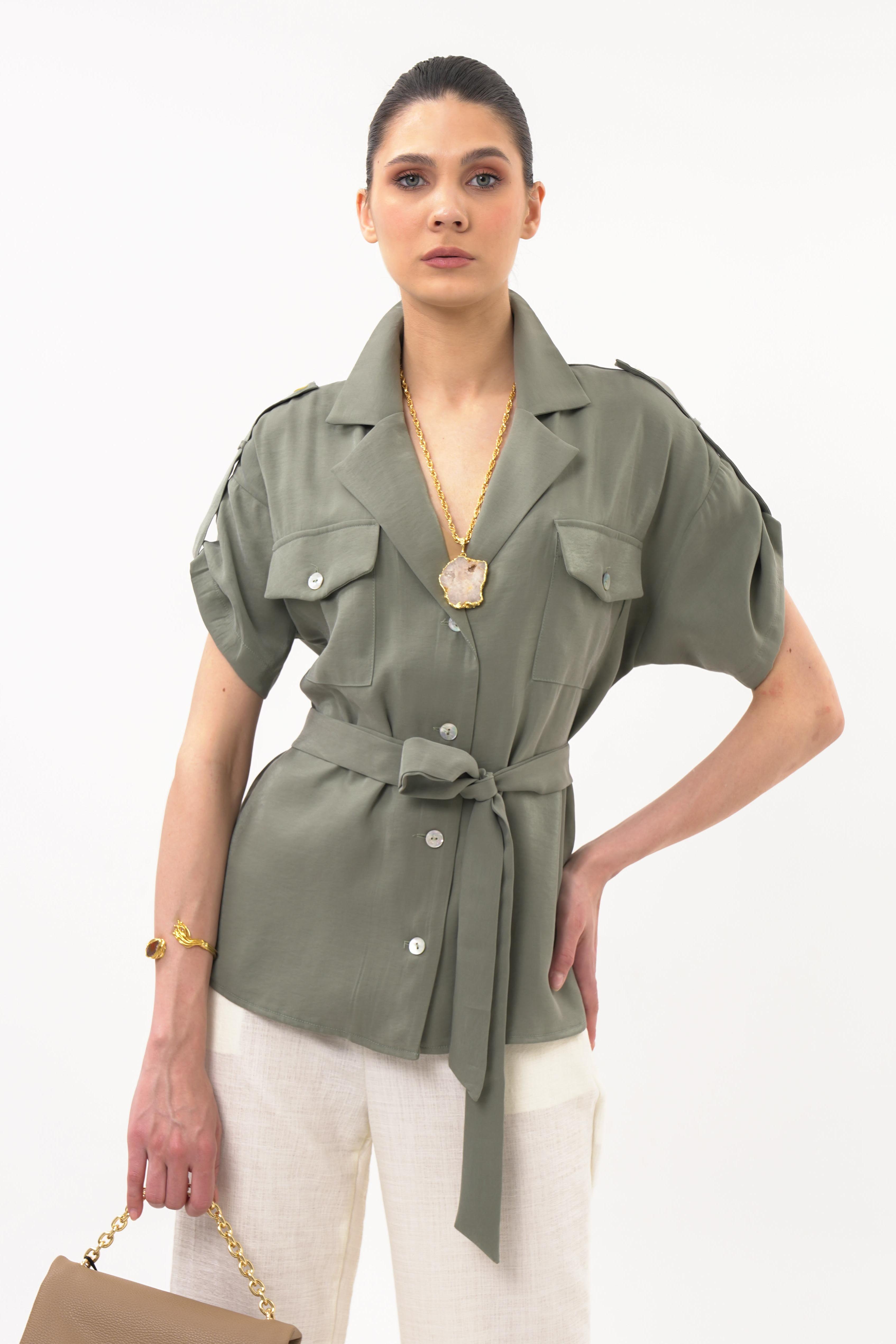 Truvakar Kol Düğmeli Bluz HAKİ
