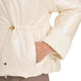 Beli Lastikli Dik Yaka Mont WHITE