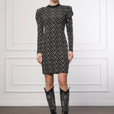 Slim Fit Desenli Elbise SİYAH-BEYAZ