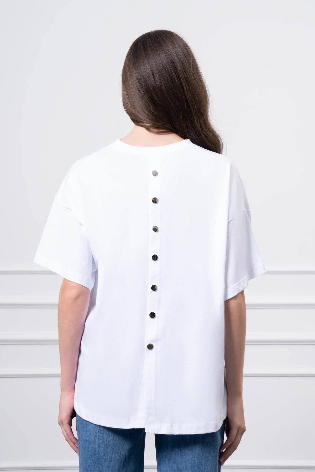 Çıtçıt Detaylı T-Shirt BEYAZ