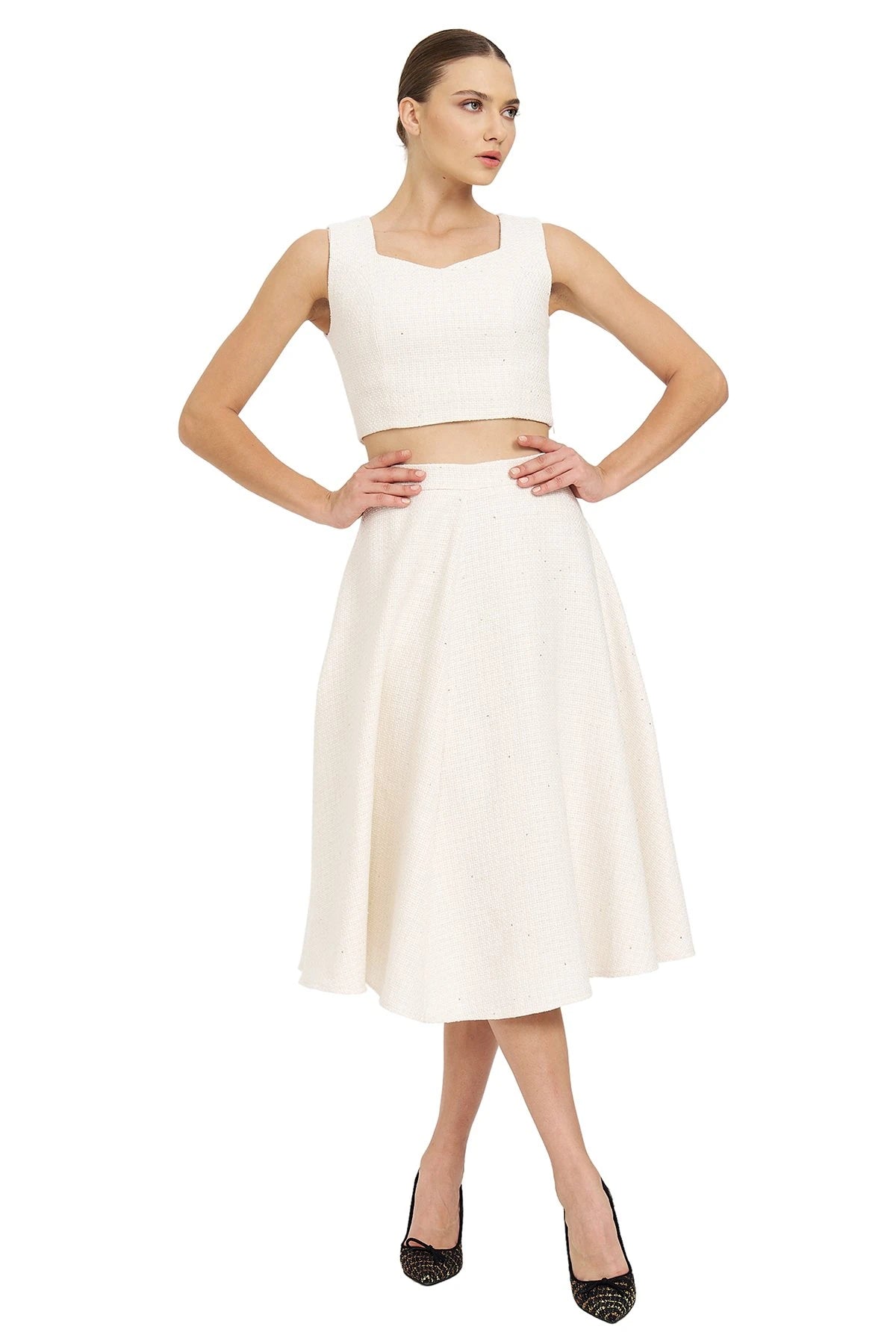 Pul Detaylı Crop Bluz BEYAZ