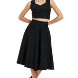 Pul Detaylı Crop Bluz SİYAH