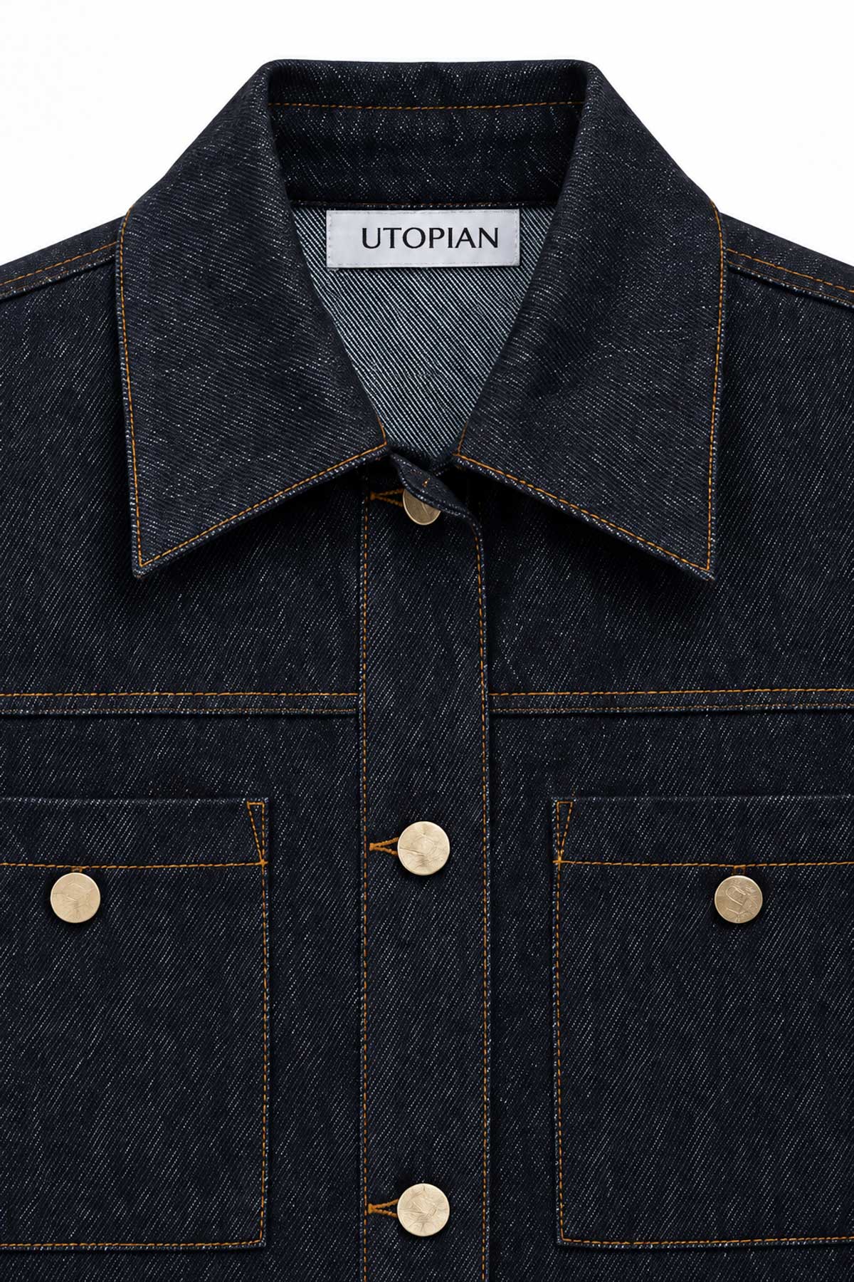 Metal Düğmeli Çift Cepli Denim Gömlek Ceket - Kahve