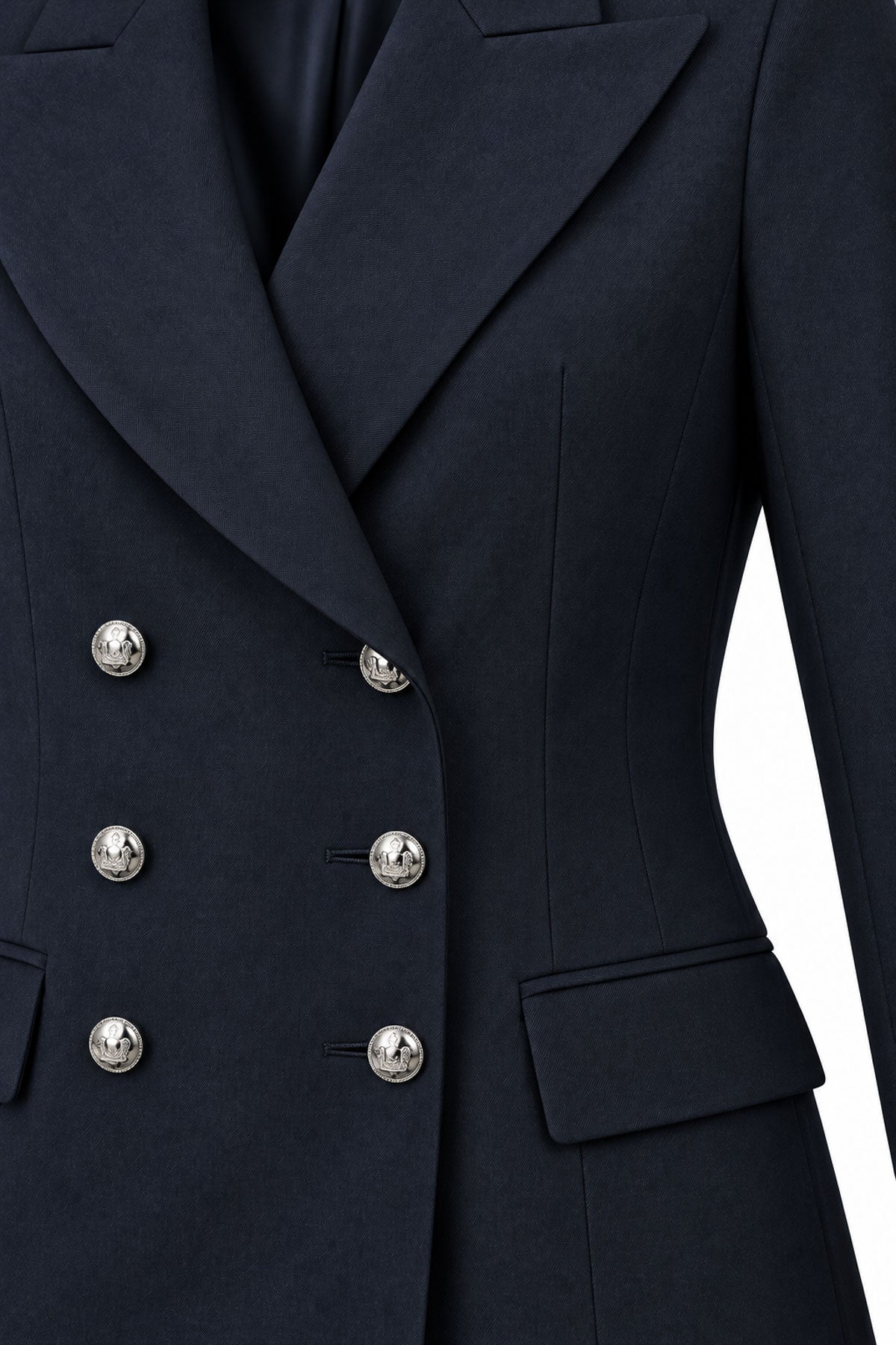 Slim Fit Metal Düğmeli Kruvaze Ceket